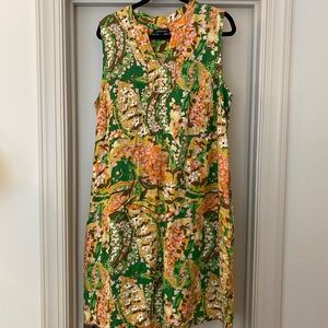 Lands' End Vibrant 100% Linen Floral shift Dress size 16W Excellent Condition